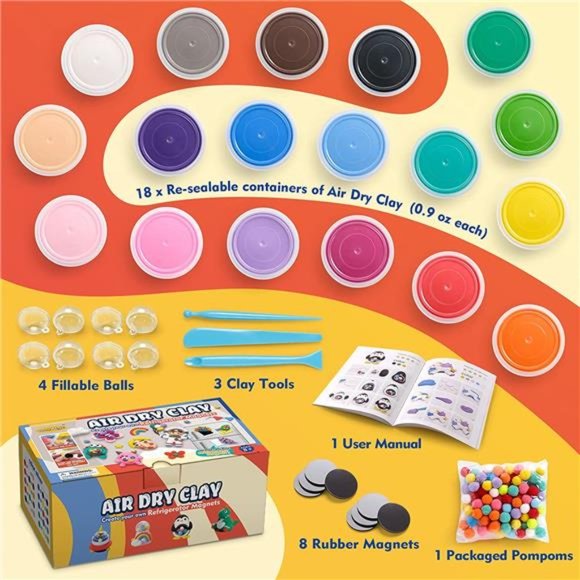 Air Dry Clay Kit, Refrigerator Magnets with Modeling Clay for Boys & Girls - Picture 3 of 6
